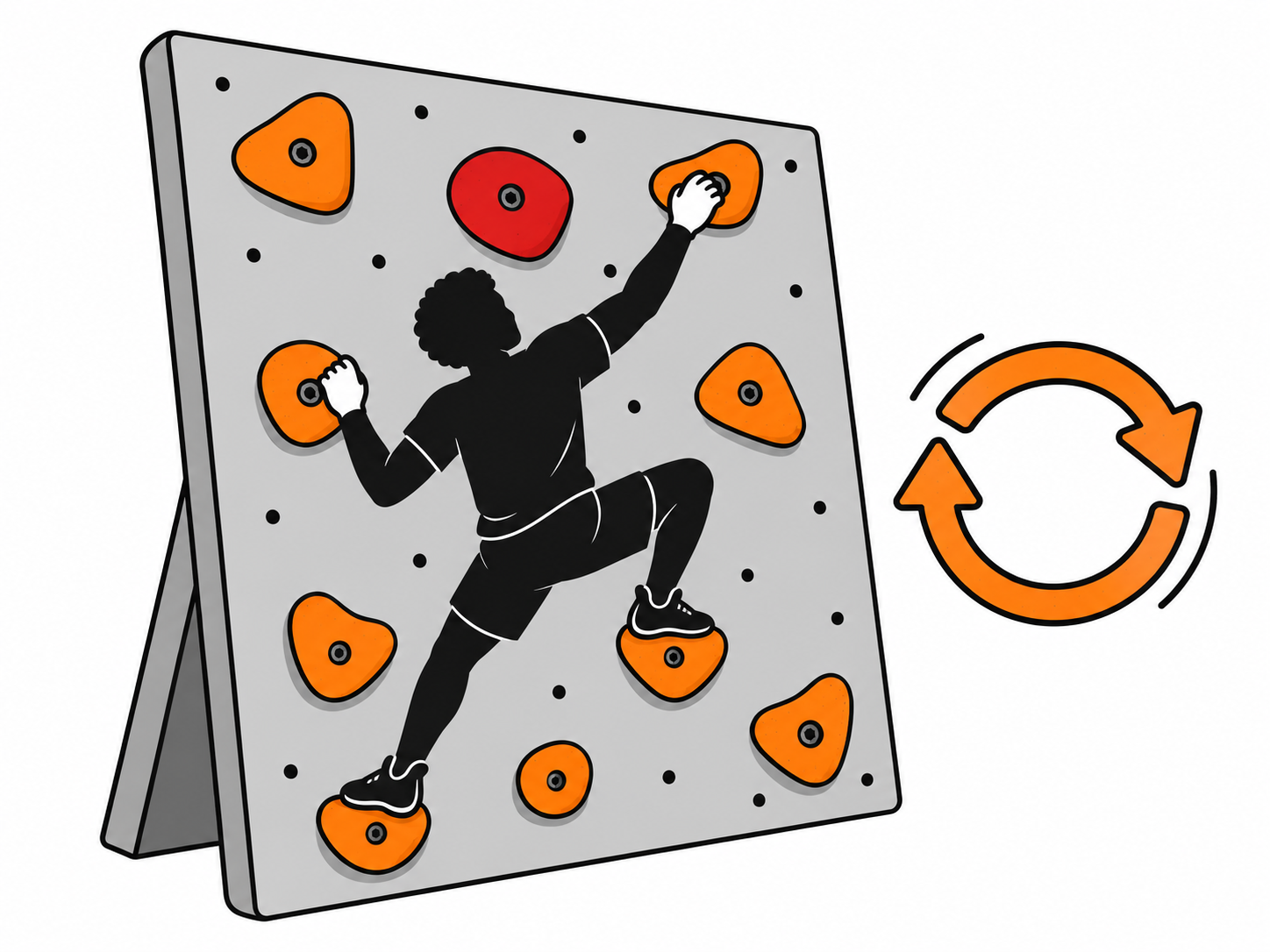 Climber practicing a circuit on a wall with orange holds